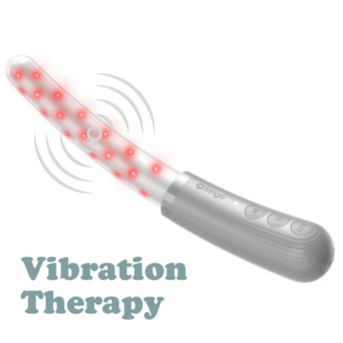 Fringe wearable LED light therapy device for vibration therapy.